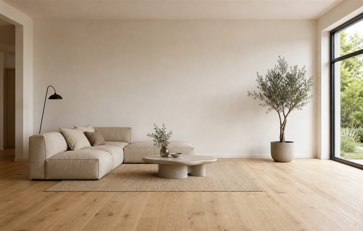 Wohnraum im HomeCrafter 3D-Raumdesign mit Möbeln, Materialien und Beleuchtung